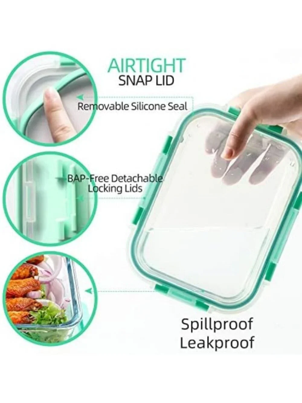 Glass Meal Prep Containers with Lids - 3 Compartment, 5 Pack, 36oz - BPA Free